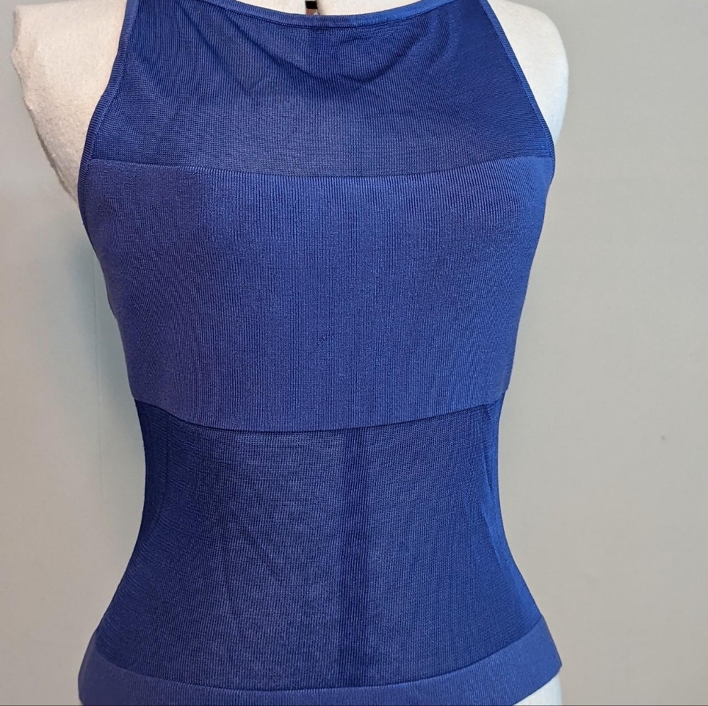 Bebe Sheer and solid Silk Blend Sleeveless Top - Purple Shirt Size L Large